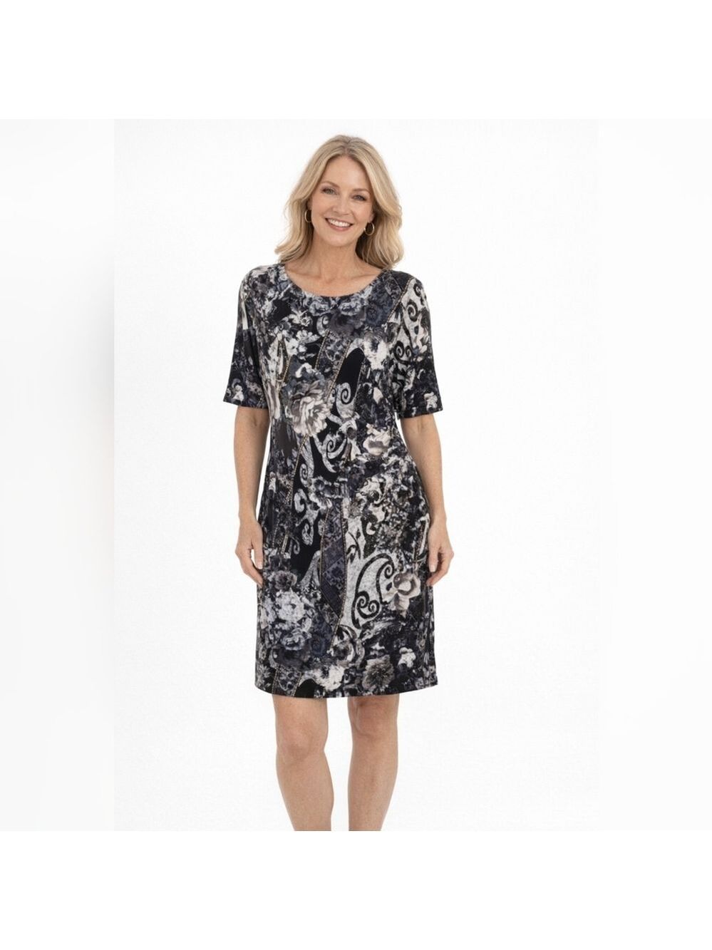 Connected Apparel Navy Floral Office Careerwear Sheath Dress. Size 14